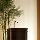 Speaker at podium with Ikebana art.