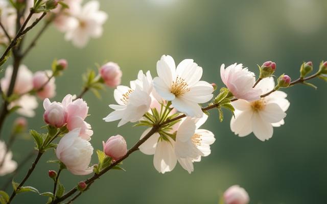 Delicate Ikebana wedding arrangement with white blossoms and flowing elements, set in a serene Japanese garden.