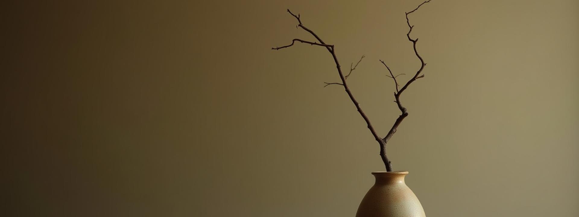 Abstract close-up of an expressive Ikebana branch, evoking contemplation